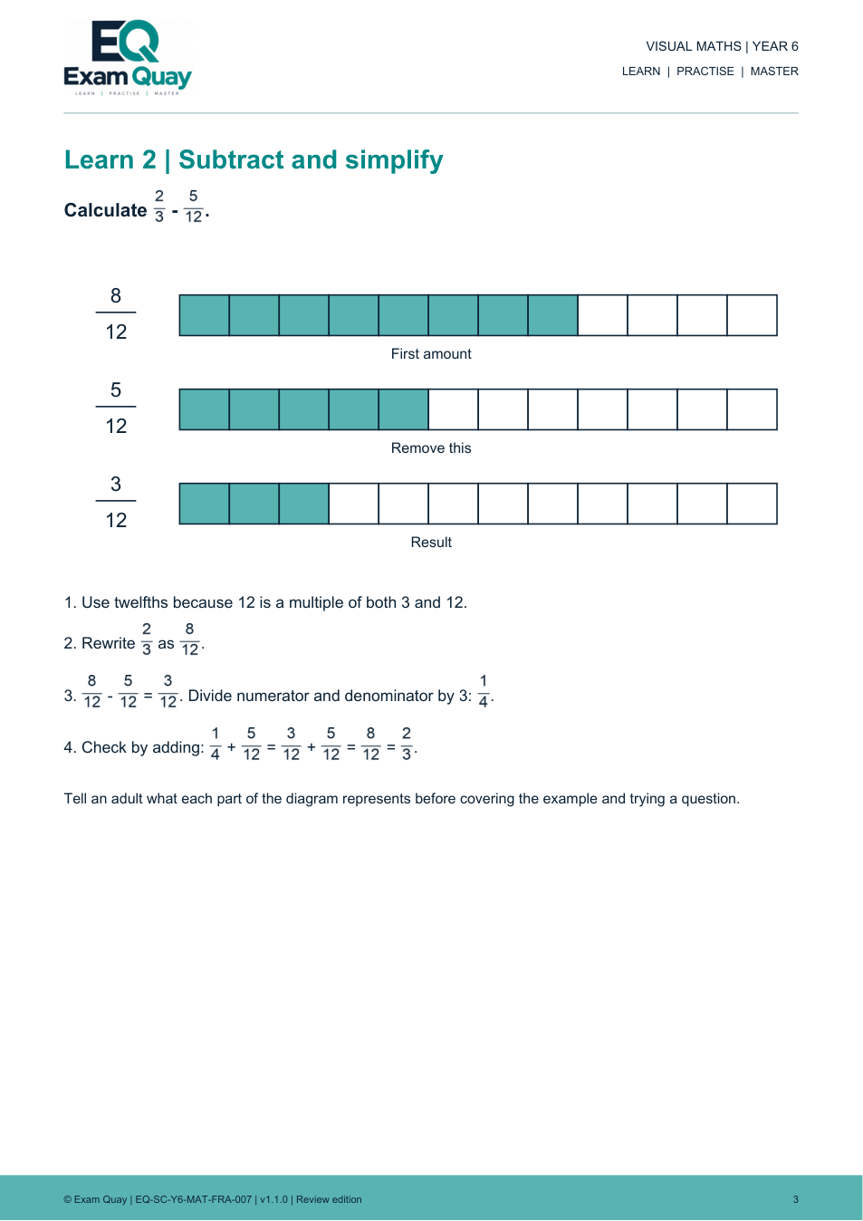 Adding and subtracting unlike fractions | Year 6 | Exam Quay