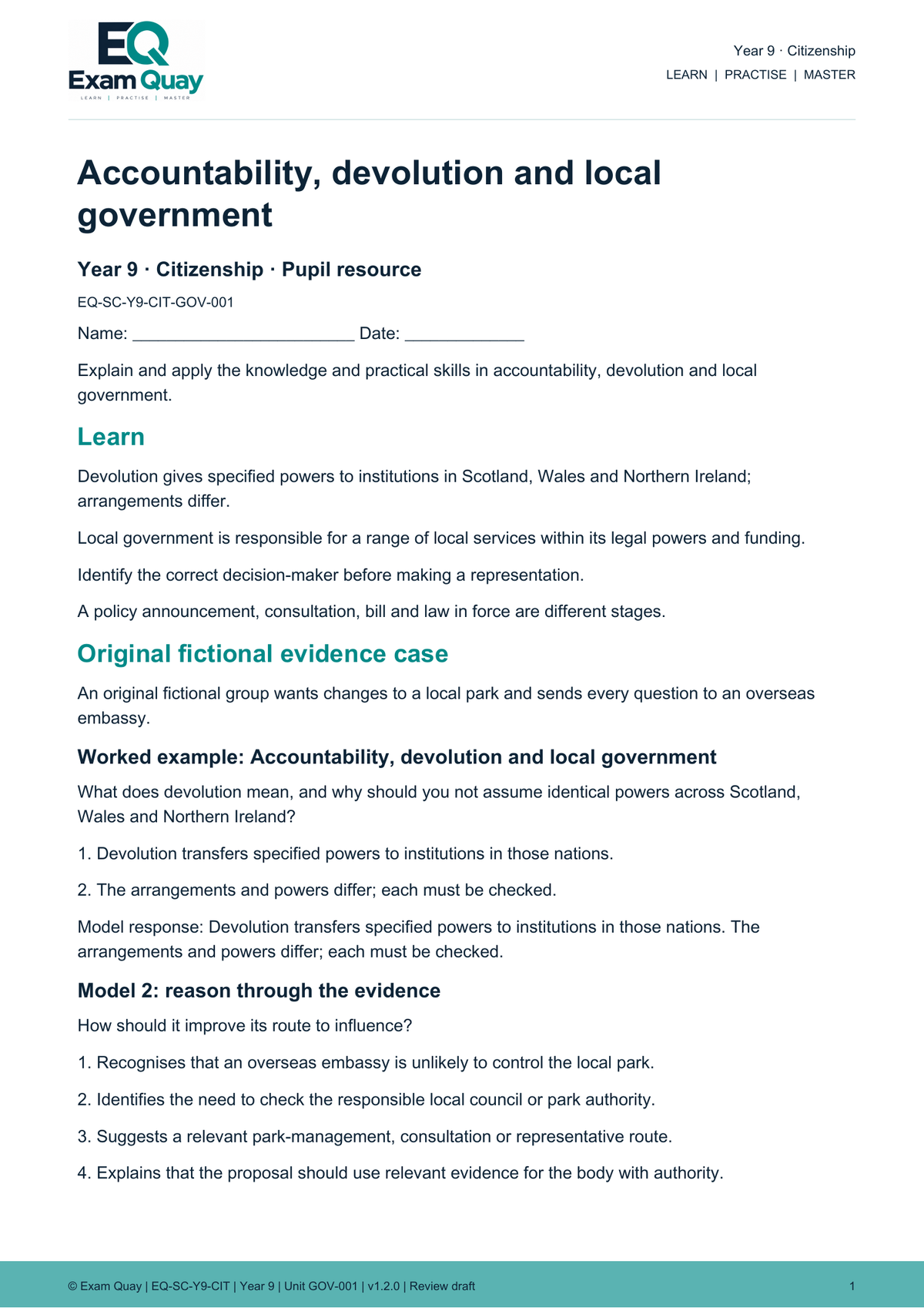 Year 9 Citizenship | Exam Quay School Curriculum