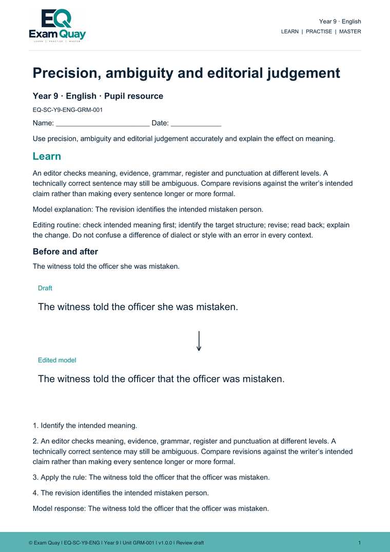 Year 9 English | Exam Quay School Curriculum