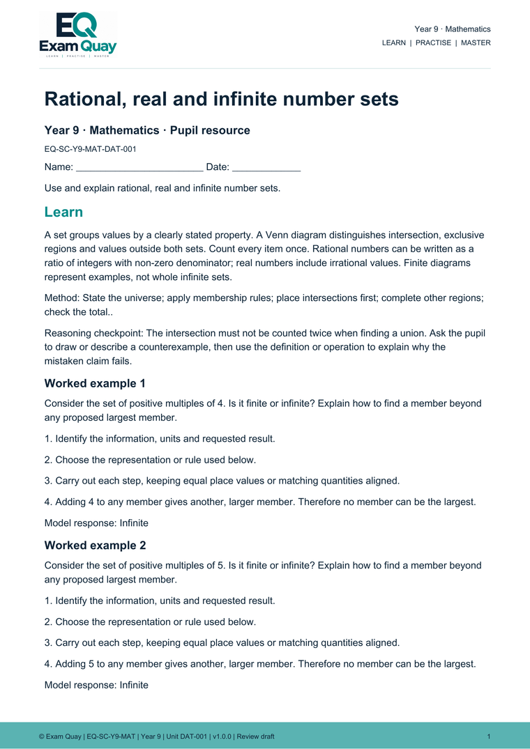 Year 9 Mathematics | Exam Quay School Curriculum