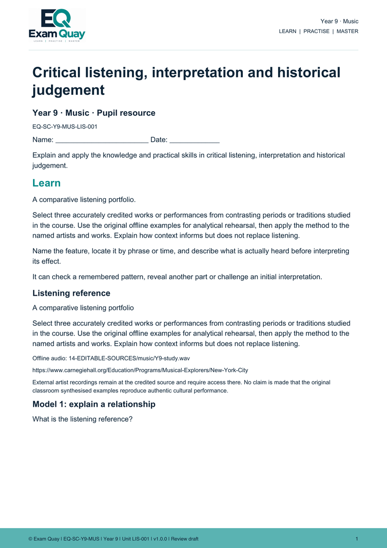 Year 9 Music | Exam Quay School Curriculum