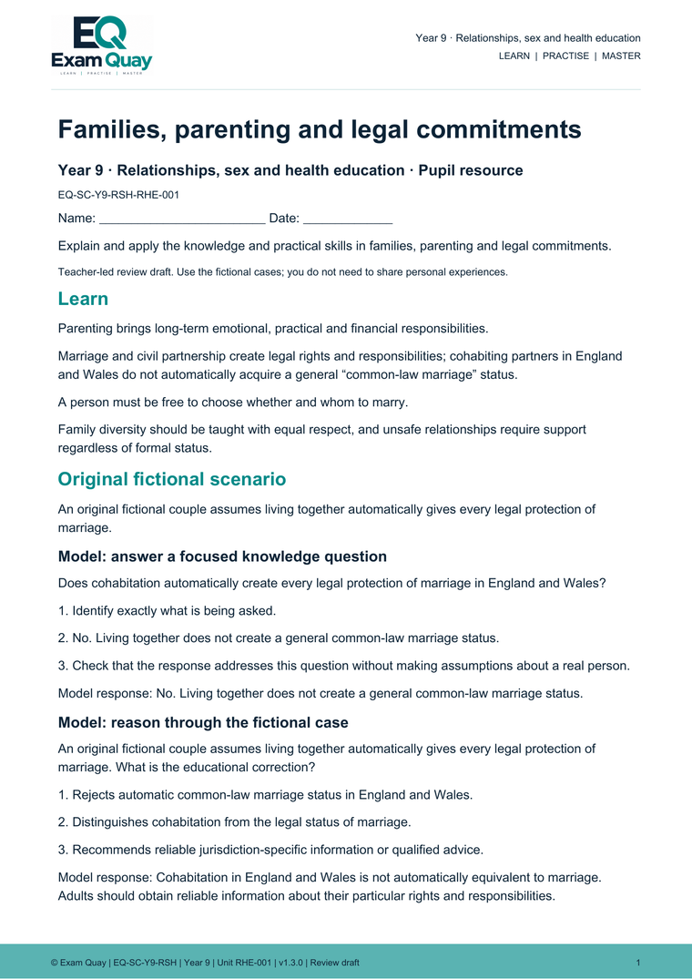 Year 9 Relationships, sex and health education | Exam Quay School Curriculum