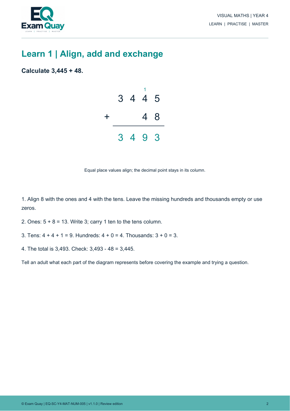 Column addition with exchanges | Year 4 | Exam Quay