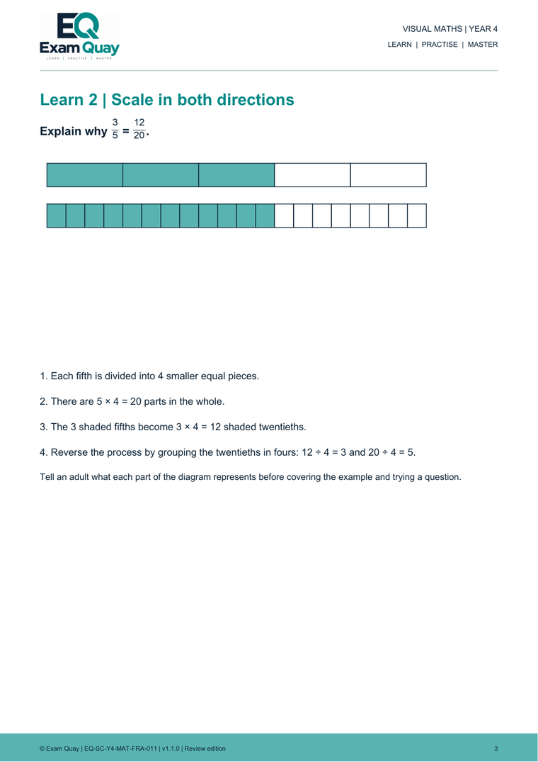 Equivalent fractions you can see | Year 4 | Exam Quay